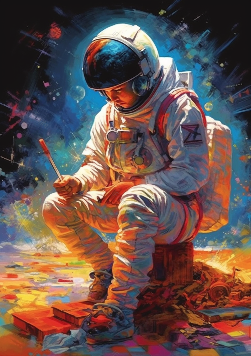 宇宙中宇航员手握蜡烛思考中手绘插画图,插画/手绘图,插画/手绘图库,插画/手绘图下载,插画/手绘